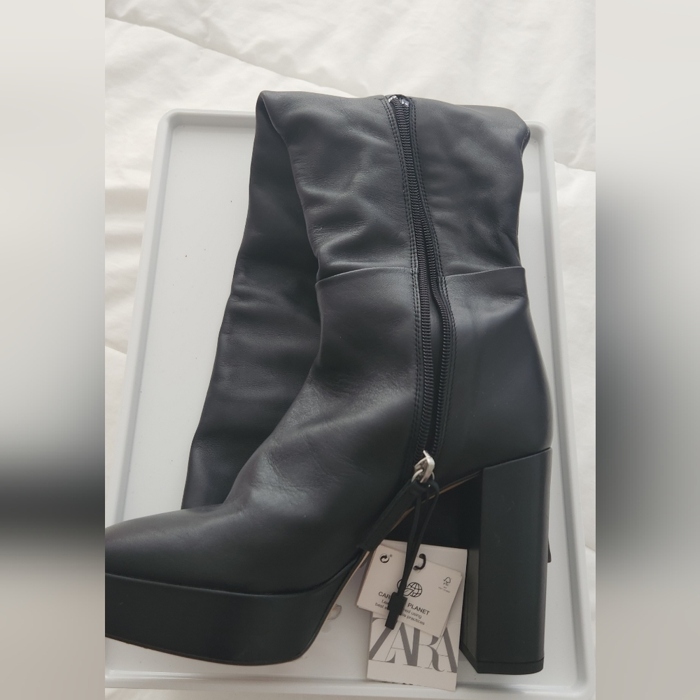 NEW Zara Leather Boots Size 6.5